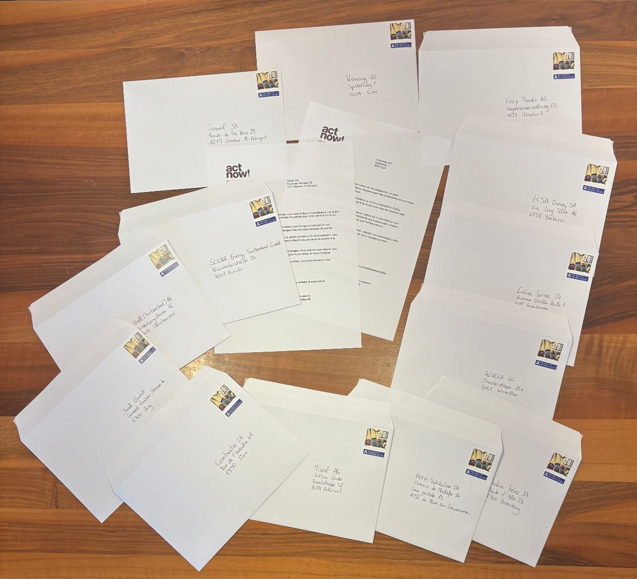 lettre aux 13 plus grandes entreprises de distribution de pétrole en Suisse.